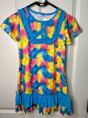Sunshine Swing Girls Tie Dye Watercolor Ruffle Swing Dress Size 8